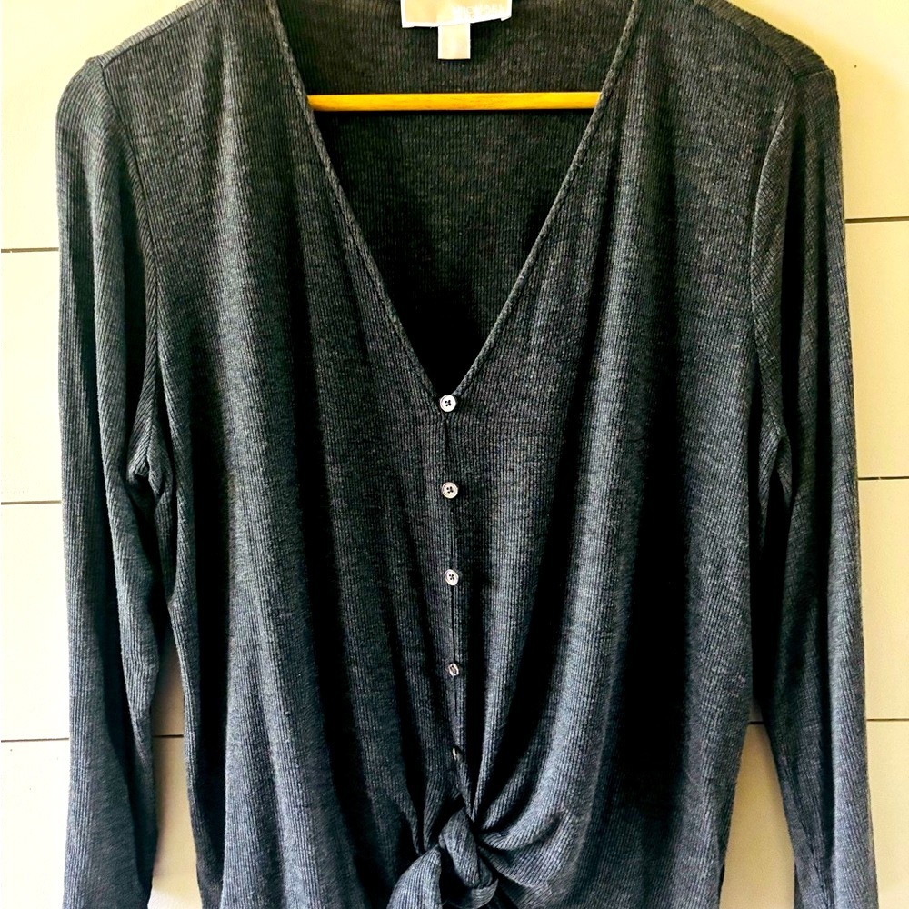 Michael Kors Women’s Gray Sweater. Designer, front tie, cropped, office, casual